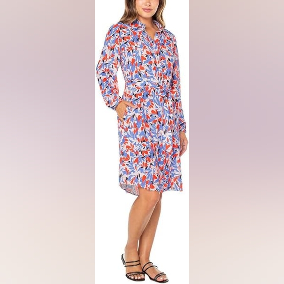 Well Worn Crepe Tie-Belt Button Down Dress XL NWT Red White Blue Patriotic - Picture 1 of 7
